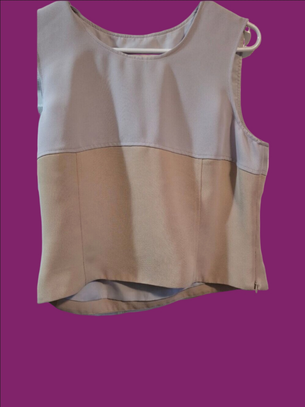 4/$67 Deal! Vintage Ingenuity Two-Tone Lobelia and Beige Sleeveless Top